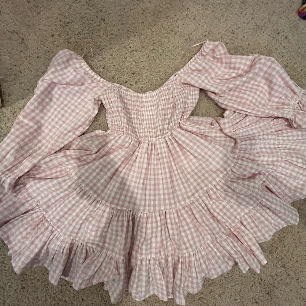 Pink Gingham Off-Shoulder Dress